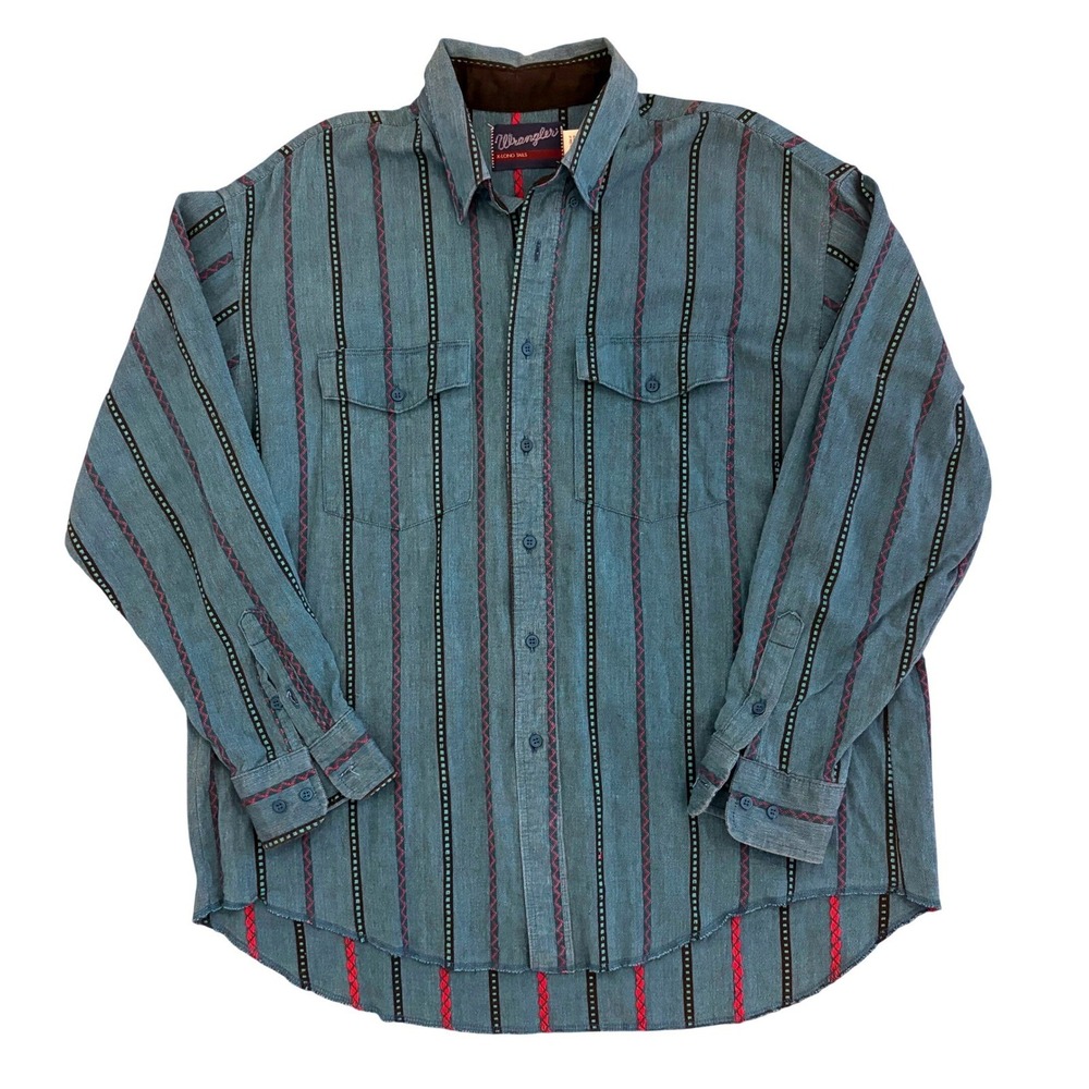 Vintage Wrangler X-Long Tails Western Button Up Shirt Mens 17.5x35 Aztec Stripe